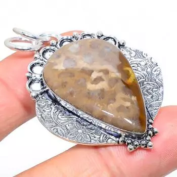 Подвеска из натурального ископаемого коралла, ручная работа, серебро 925 пробы, 2,17 дюйма, h3E00