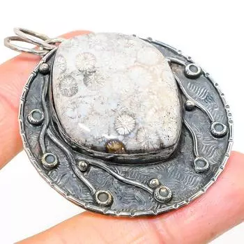 Подвеска из натурального ископаемого коралла ручной работы из стерлингового серебра 925 пробы 2,32 дюйма d0m93