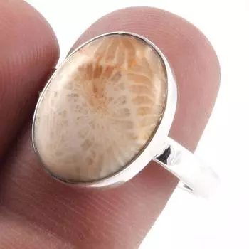 Natural Fossil Coral Gemstone Handmade 925 Sterling Silver Jewelry Ring S.9 K7R14