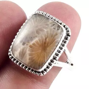Natural Fossil Coral Gemstone Handmade 925 Sterling Silver Gift Ring S.9.5 i3e65