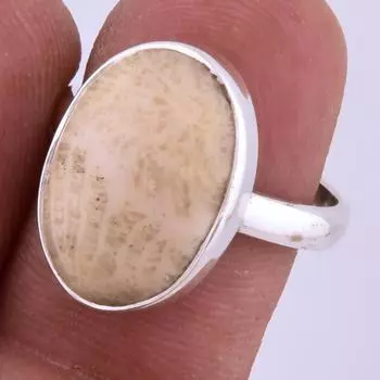 Natural Fossil Coral Gemstone Handmade 925 Sterling Silver Gift Ring S.7 F0f30