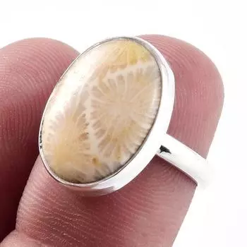 Natural Fossil Coral Gemstone Handmade 925 Sterling Silver Jewelry Ring S.6 r6n74