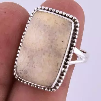 Natural Fossil Coral Gemstone Handmade 925 Sterling Silver Gift Ring S.9 h4i03