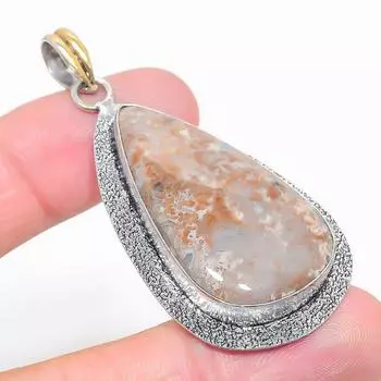 Подвеска из натурального ископаемого коралла, двухцветная подвеска из стерлингового серебра 925 пробы, 2,44 дюйма p3b47