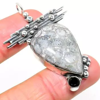 Подвеска из натурального ископаемого коралла и шпинели из стерлингового серебра 925 пробы 2,17 дюйма a3s13