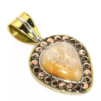 Natural Fossil Coral TwoTone 925 Solid Sterling Silver Gift Pendant 1.25 S5Z68