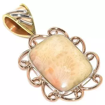 Natural Fossil Coral TwoTone 925 Solid Sterling Silver Gift Pendant 1.50 H1i07
