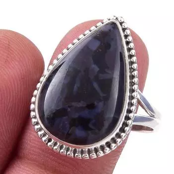 Natural Gabbro Stone Gemstone Handmade 925 Solid Sterling Silver Ring S.9.5 n2r79