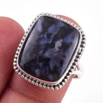 Natural Gabbro Stone Gemstone Handmade 925 Solid Sterling Silver Ring S.8 l9z69