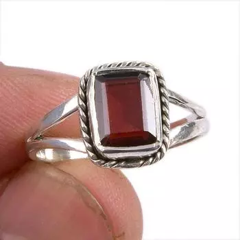 Natural Garnet Gemstone 925 Solid Sterling Silver Jewelry Ring Size 8.5 E9c21
