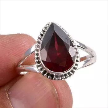 Natural Garnet Gemstone 925 Solid Sterling Silver Jewelry Ring Size 9.5 I3q57
