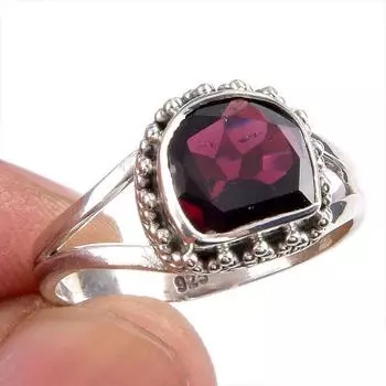 Natural Garnet Gemstone Handmade 925 Solid Silver Gift Jewelry Ring Size 9 Y6o51