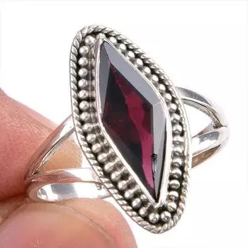 Natural Garnet Gemstone Handmade 925 Solid Silver Jewelry Ring Size 8.5 c1w35