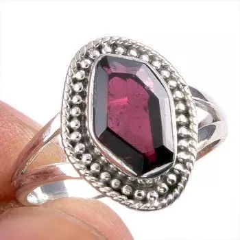 Natural Garnet Gemstone Handmade 925 Solid Silver Jewelry Ring Size 7.5 j2V01
