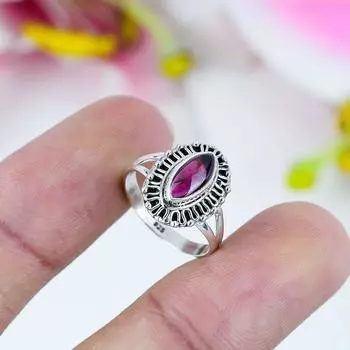 Natural Garnet Gemstone Handmade 925 Solid Sterling Silver Gift Ring S.7.5 u4C89