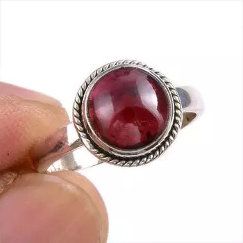 Natural Garnet Gemstone Handmade 925 Solid Sterling Silver Gift Ring S.7 v1q74
