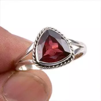 Natural Garnet Gemstone Handmade 925 Solid Sterling Silver Gift Ring S.10 Y9n36