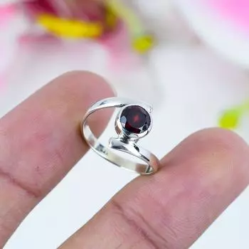Natural Garnet Gemstone Handmade 925 Solid Sterling Silver Jewelry Ring S.8 H5G70