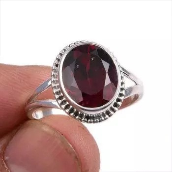Natural Garnet Gemstone Handmade 925 Solid Sterling Silver Gift Ring S.10 U7z18