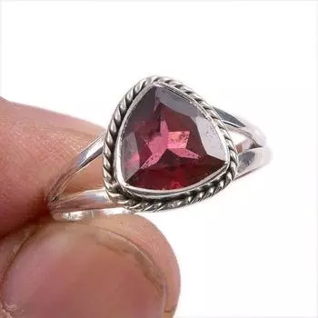 Natural Garnet Gemstone Handmade 925 Solid Sterling Silver Gift Ring S.8 P4K70