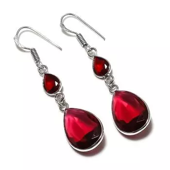 Natural Garnet Gemstone Handmade 925 Sterling Silver Jewelry Earring 2.17 M8t58