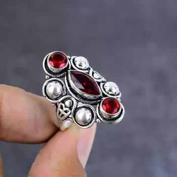 Natural Garnet Gemstone Handmade 925 Sterling Silver Jewelry Ring Size 6 S2B20