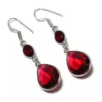 Natural Garnet Gemstone Handmade 925 Sterling Silver Jewelry Earring 2.17 E5l19