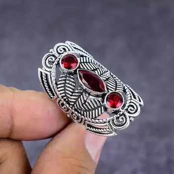 Natural Garnet Gemstone Handmade 925 Sterling Silver Jewelry Ring Size 9 N7h01