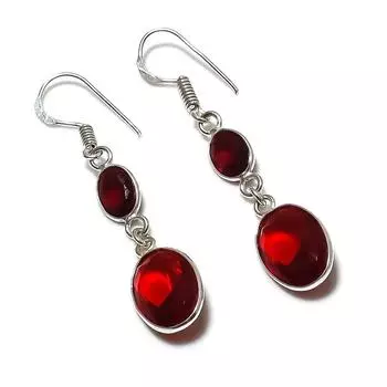 Natural Garnet Gemstone Handmade 925 Sterling Silver Jewelry Earring 1.93 g1Z13