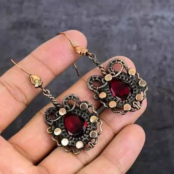 Серьги из натурального гранатового камня ручной работы из медной проволоки 2,60 дюйма V7s73