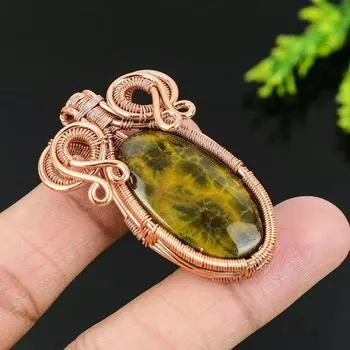 Natural Golden Pietersite Gemstone Copper Wire Wrap Gift Pendant 2.09 n8g54