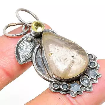 Подвеска из натурального золотистого рутила и цитрина из стерлингового серебра 925 пробы 1,89 дюйма r9b02