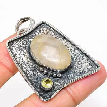 Natural Golden Rutile, Citrine Gemstone 925 Sterling Silver Pendant 2.05 j8A61