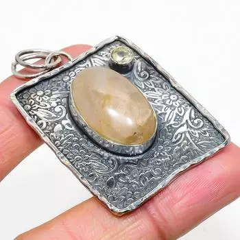 Natural Golden Rutile, Citrine Gemstone 925 Sterling Silver Pendant 2.21 r2n64