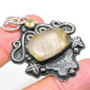 Natural Golden Rutile, Citrine Gemstone 925 Sterling Silver Pendant 2.17 a4C14