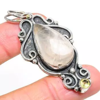 Natural Golden Rutile, Citrine Gemstone 925 Sterling Silver Pendant 2.44 v8m99