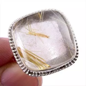 Natural Golden Rutile Gemstone 925 Solid Sterling Silver Jewelry Ring S.7 u1c37