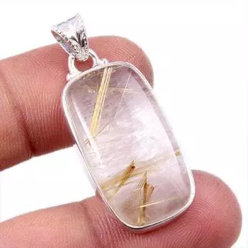 Natural Golden Rutile Gemstone 925 Solid Sterling Silver Gift Pendant 1.75 B0Z86