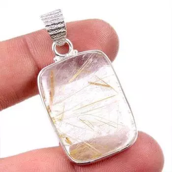 Natural Golden Rutile Gemstone 925 Solid Sterling Silver Gift Pendant 1.75 j0Y80