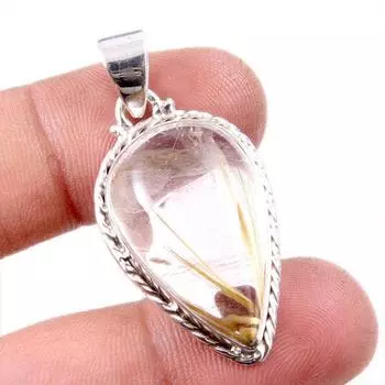 Natural Golden Rutile Gemstone 925 Solid Sterling Silver Gift Pendant 1.5 d3M07