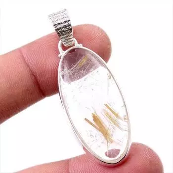 Natural Golden Rutile Gemstone 925 Solid Sterling Silver Jewelry Pendant 2 k5g50