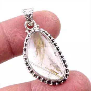 Natural Golden Rutile Gemstone 925 Solid Sterling Silver Gift Pendant 1.75 b5i72
