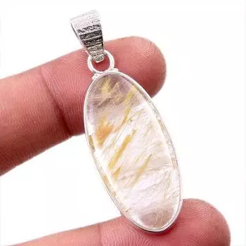 Natural Golden Rutile Gemstone 925 Solid Sterling Silver Jewelry Pendant 2 k5U68