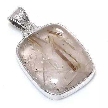 Natural Golden Rutile Gemstone 925 Solid Sterling Silver Gift Pendant 1.25 u8J69