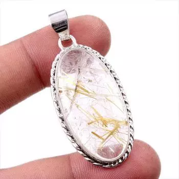 Natural Golden Rutile Gemstone 925 Solid Sterling Silver Jewelry Pendant 2 A8e93