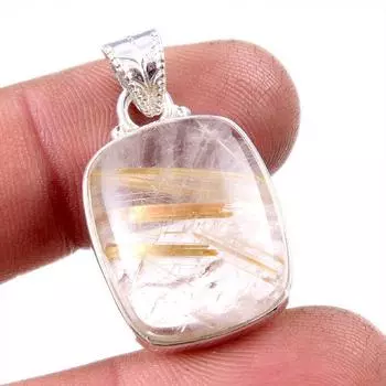 Natural Golden Rutile Gemstone 925 Solid Sterling Silver Gift Pendant 1.25 v8c60