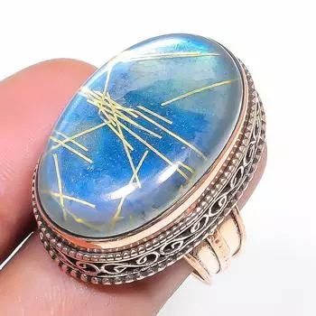 Natural Golden Rutile Gemstone 925 Sterling Silver Jewelry Ring Size 8 d2z07