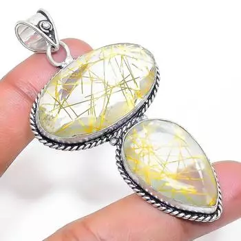 Подвеска из стерлингового серебра 925 пробы с натуральным золотым рутилом 2,80 дюйма c5q23