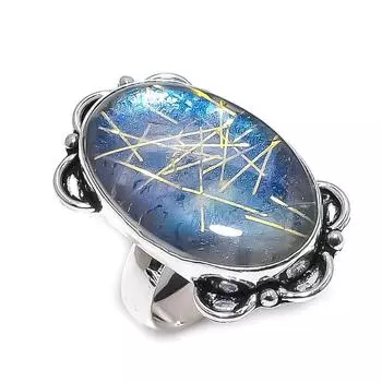 Natural Golden Rutile Gemstone 925 Sterling Silver Jewelry Ring Size 9 Z6f52