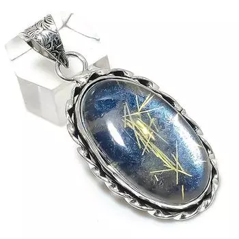 Подвеска из стерлингового серебра 925 пробы с натуральным золотым рутилом 2,09 дюйма A7K90